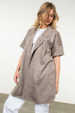 Faux Suede Short Sleeve Open Coat