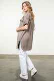 Faux Suede Short Sleeve Open Coat