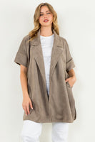 Faux Suede Short Sleeve Open Coat