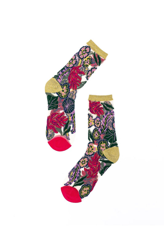 Festive Floral Sheer Crew Sock