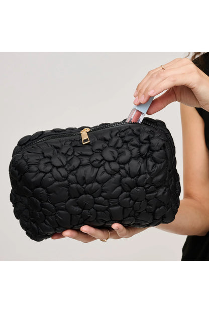 Flora Pop Nylon Cosmetic Pouch Black