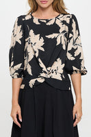 Floral 3/4 Sleeve Front Twist Top
