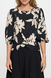 Floral 3/4 Sleeve Front Twist Top