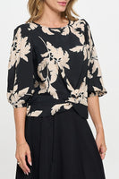 Floral 3/4 Sleeve Front Twist Top
