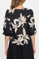 Floral 3/4 Sleeve Front Twist Top