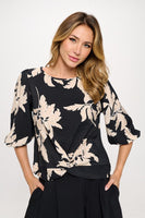 Floral 3/4 Sleeve Front Twist Top