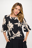Floral 3/4 Sleeve Front Twist Top