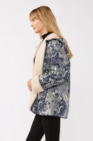 Floral Denim Sherpa Hooded Jacket