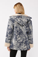 Floral Denim Sherpa Hooded Jacket