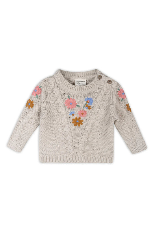 Floral Embroidered Baby Sweater