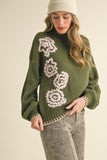 Floral Embroidered Mock Neck Sweater