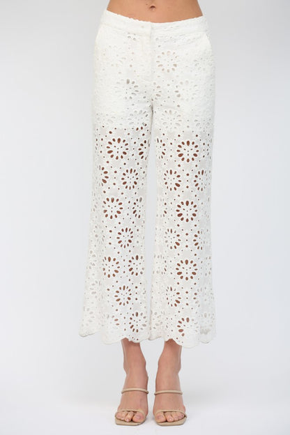 Floral Eyelet Cropped Pants
