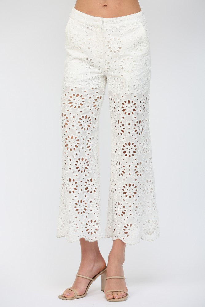 Floral Eyelet Cropped Pants