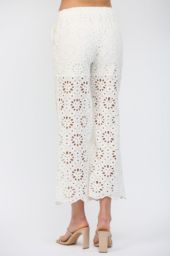 Floral Eyelet Cropped Pants