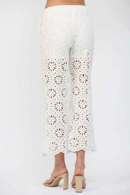 Floral Eyelet Cropped Pants