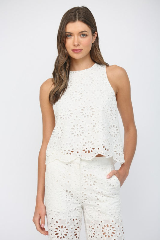 Floral Eyelet Sleeveless Top