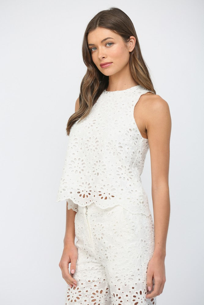 Floral Eyelet Sleeveless Top