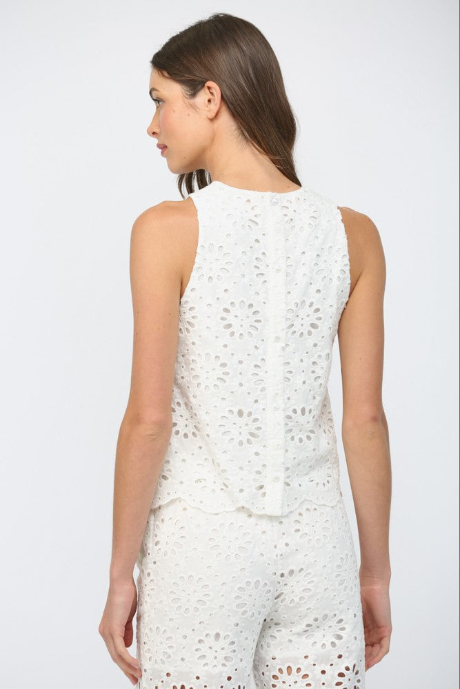 Floral Eyelet Sleeveless Top