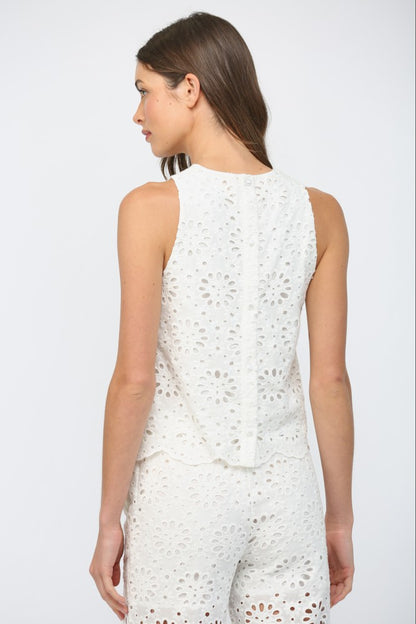 Floral Eyelet Sleeveless Top
