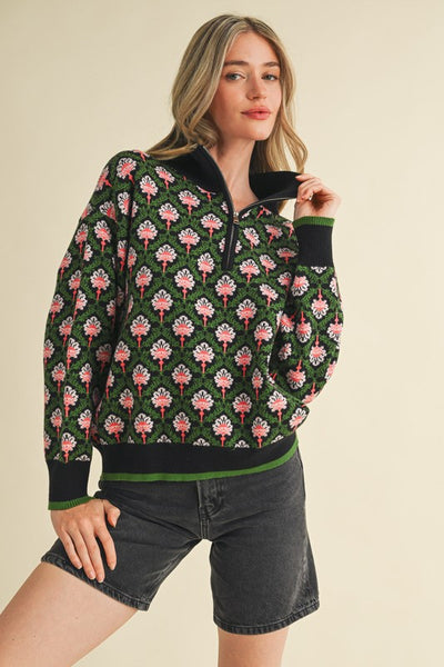 Floral Half Zip Sweater