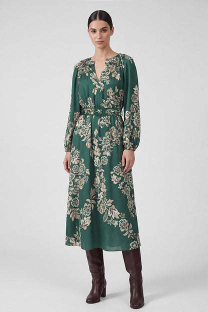 Floral Printed Belted Midi Dress