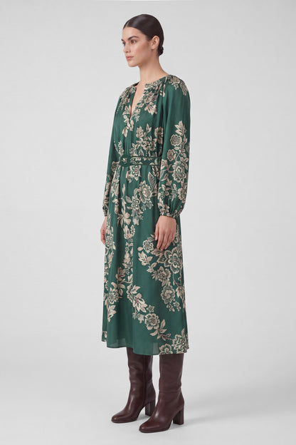 Floral Printed Belted Midi Dress