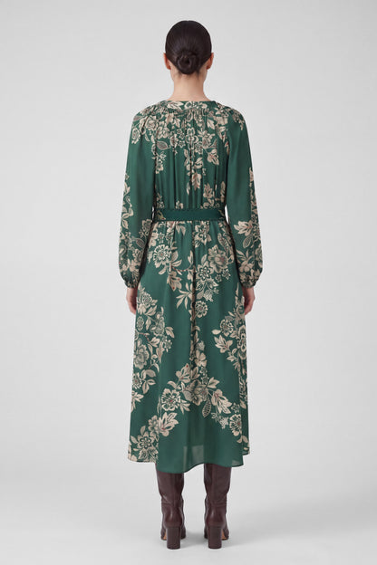 Floral Printed Belted Midi Dress