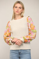 Floral Sequin Sleeve Sweater