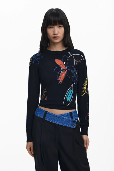 Floral Strokes Fine Sweater