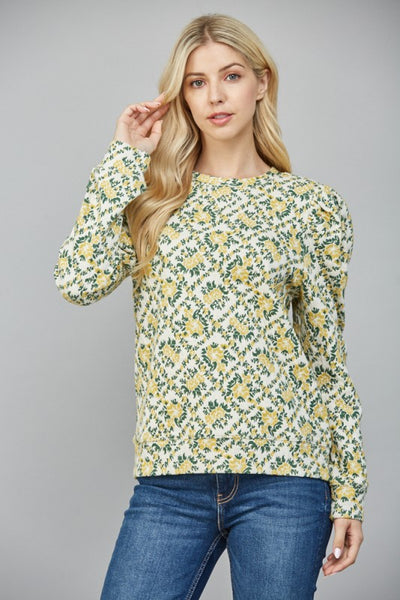Floral Trellis Puff Sleeve Top