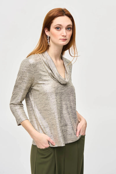 Foil Knit Cowl Collar Top