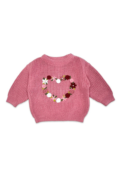 French Rose Heart Embroidered Baby Sweater