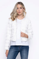 Collarless Fringe Jacket White