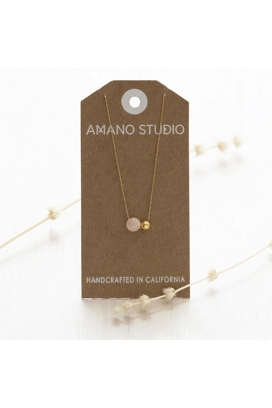 Gemstone Orbit Necklace Rose Quartz