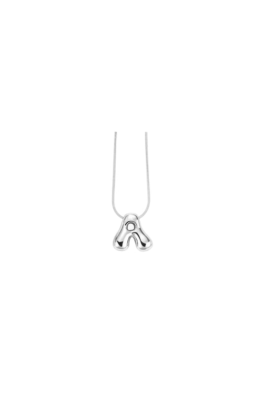 Glow Bubble Letter Initial Necklace Silver