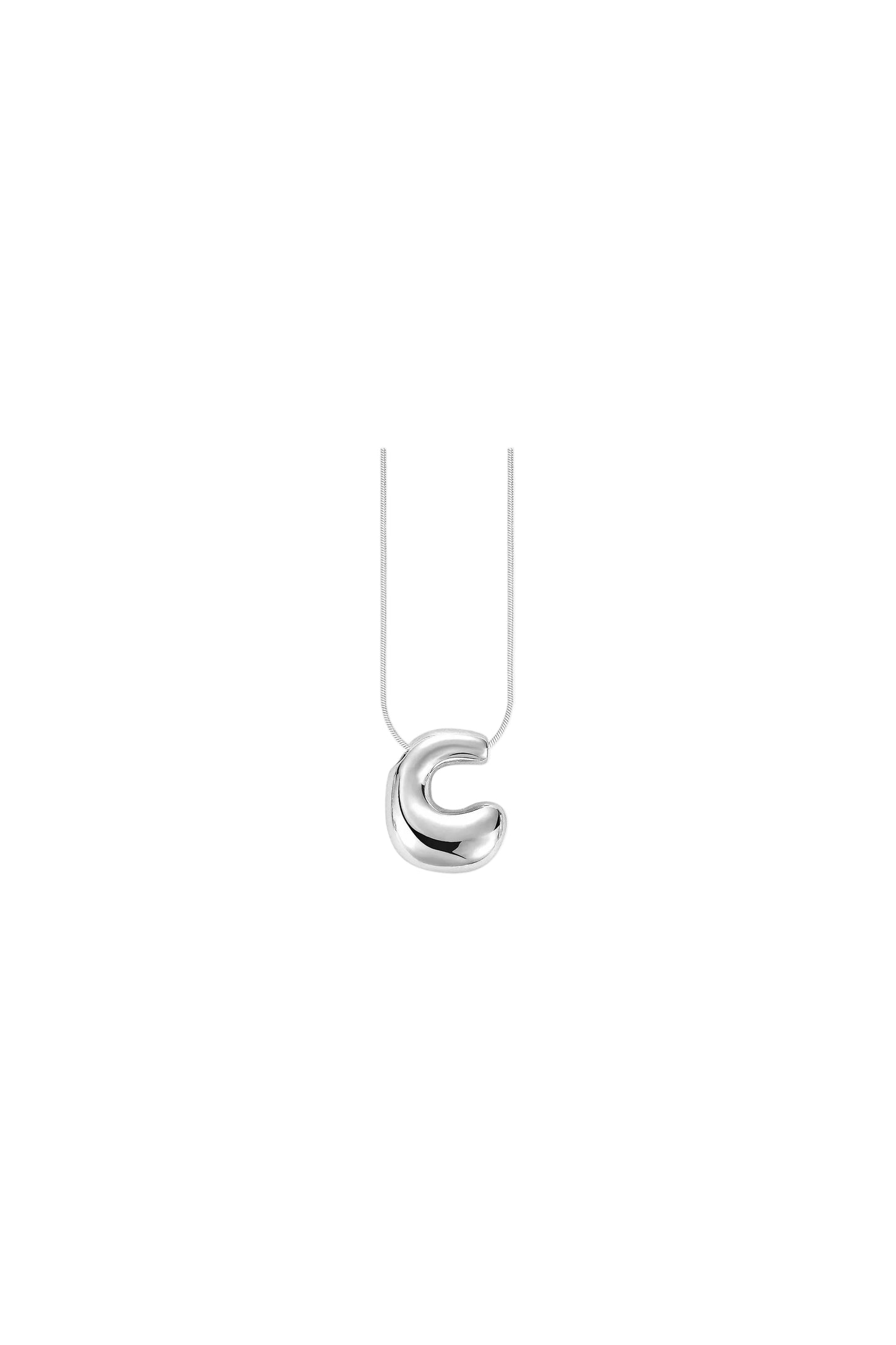Glow Bubble Letter Initial Necklace Silver