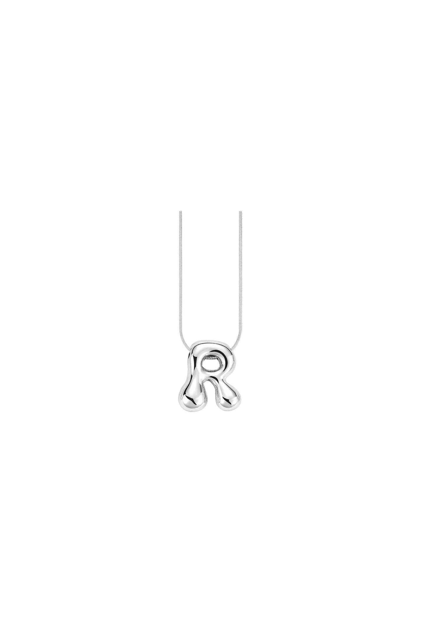 Glow Bubble Letter Initial Necklace Silver
