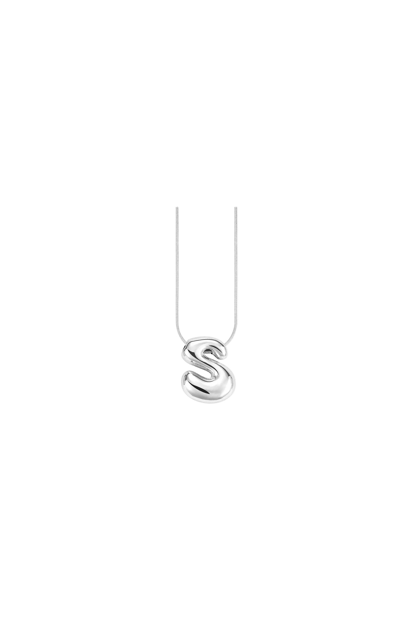 Glow Bubble Letter Initial Necklace Silver