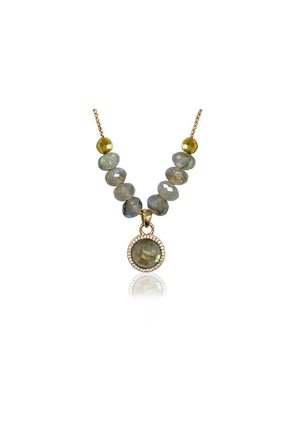 Gold Labradorite Rondelle Hammered Ball Necklace
