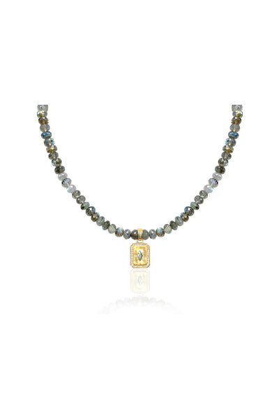 Gold Labradorite Rondelle Shield Necklace