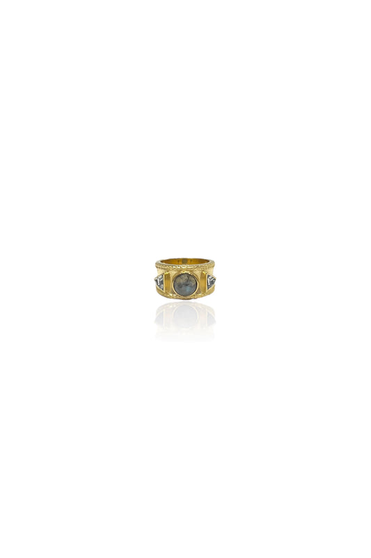 Gold Labradorite & Coin Tre Ring