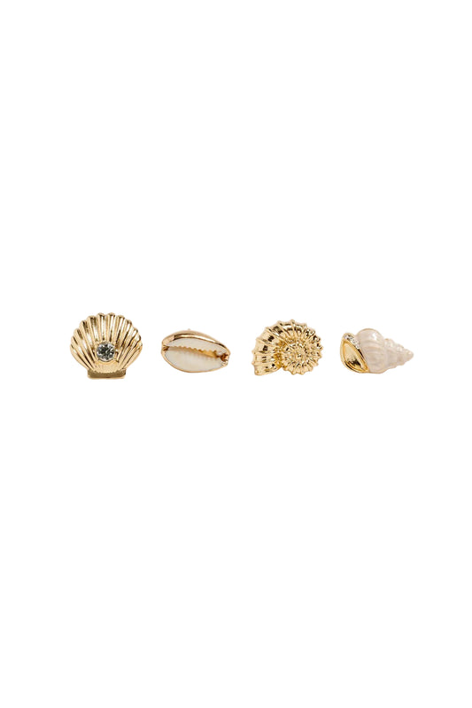 Gold Seashell & Conch Brooch Set