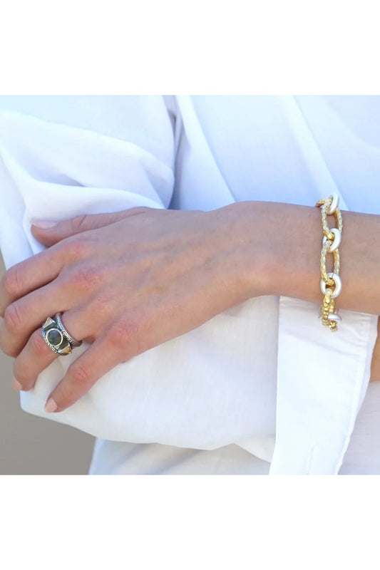 Gold Two-Tone Ravelle Hammered Chain Bracelet