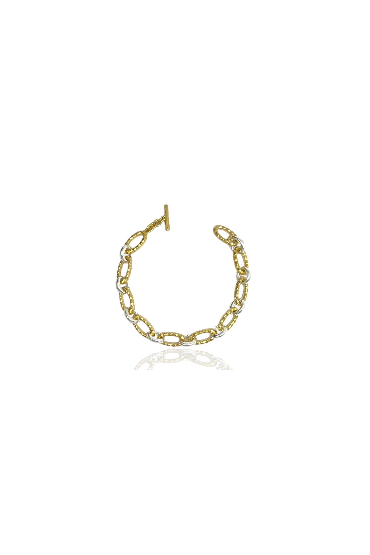 Gold Two-Tone Ravelle Thin Hammered Chain Bracelet