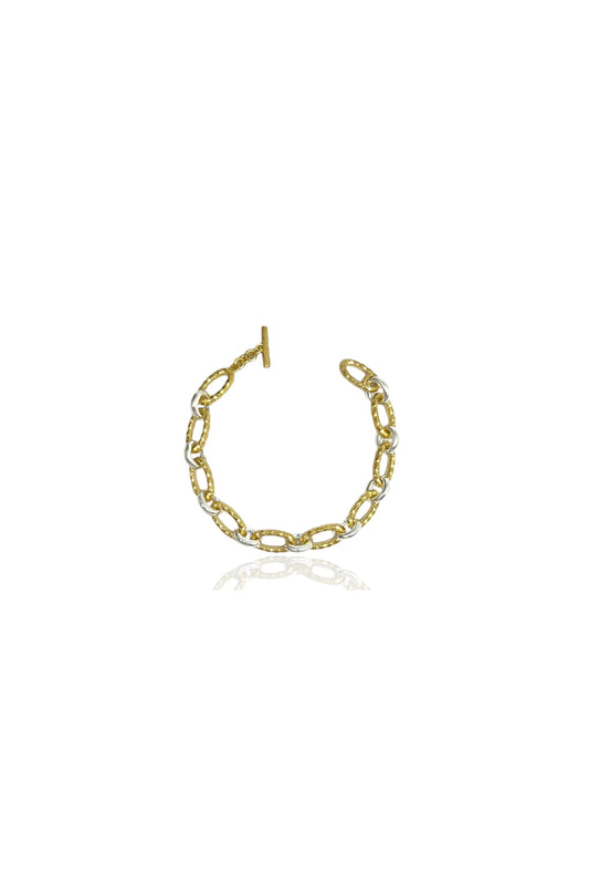 Gold Two-Tone Ravelle Thin Hammered Chain Bracelet