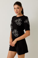 Graphic Flower Puff Sleeve Sweater