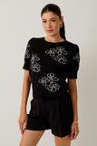 Graphic Flower Puff Sleeve Sweater