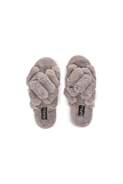 Gray Double Cross Plush Slippers