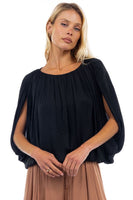 Black Grecian Drape Bubble Blouse