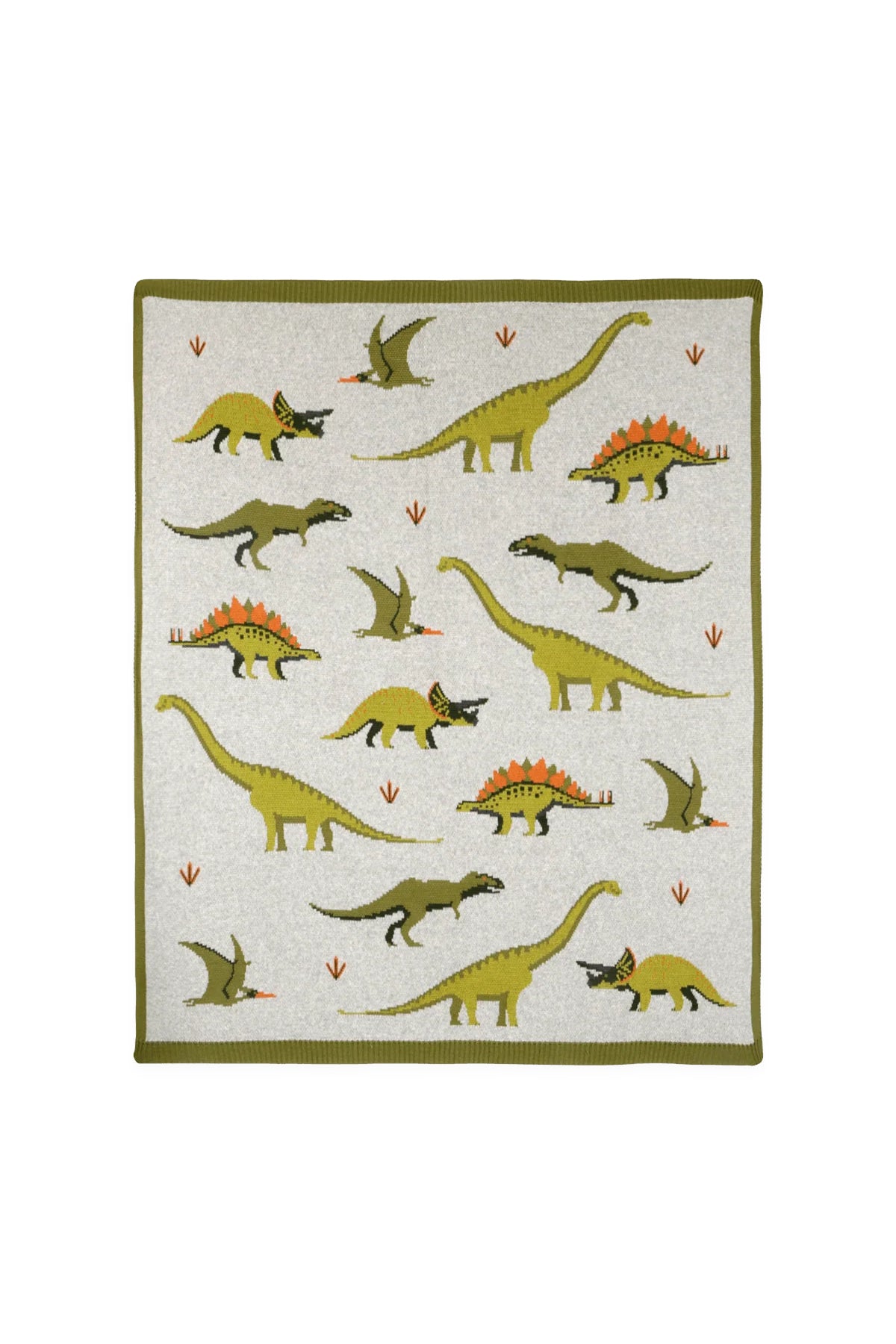 Green Dinosaur Jacquard Knit Baby Blanket